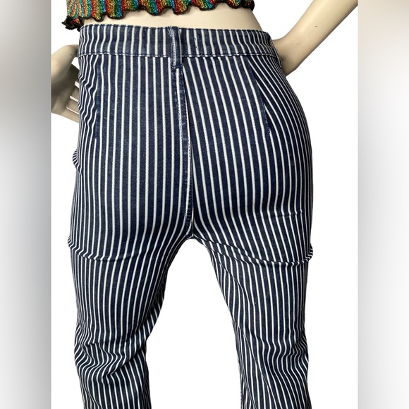 BBJ BOOM BOOM JEANS LOS ANGELES Navy Blue/White Wide Leg Flare Bell Bottom Jeans - Picture 7 of 8